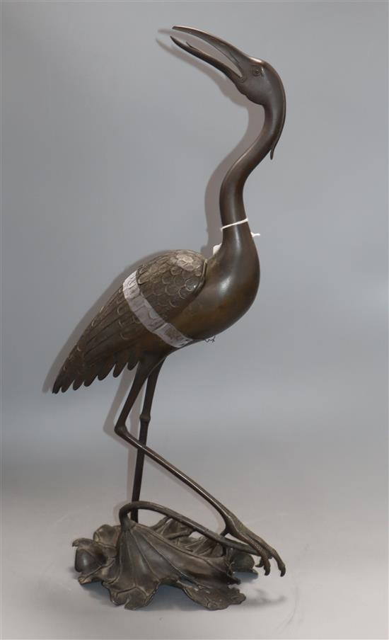 A Japanese bronze crane incense burner height 59cm